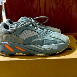 Yeezy Gray and Orange Sneakers